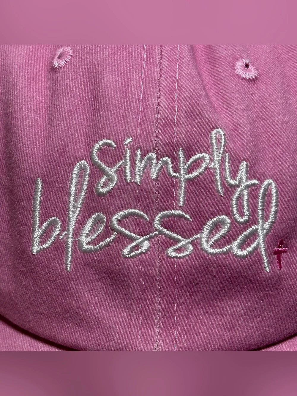 “Simply Blessed ” Embroidered Baseball Cap Hat • Pink • Buckle Adjustment.